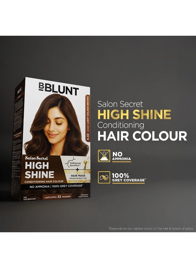 BBLUNT Salon Secret High Shine Conditioning Hair Colour With MaliPeptide BondTechto reduce breakage| Honey Light Golden Brown 5.32 | No Ammonia 100% Grey Coverage | Long Lasting Colour |Salon at home 130g - Image 2